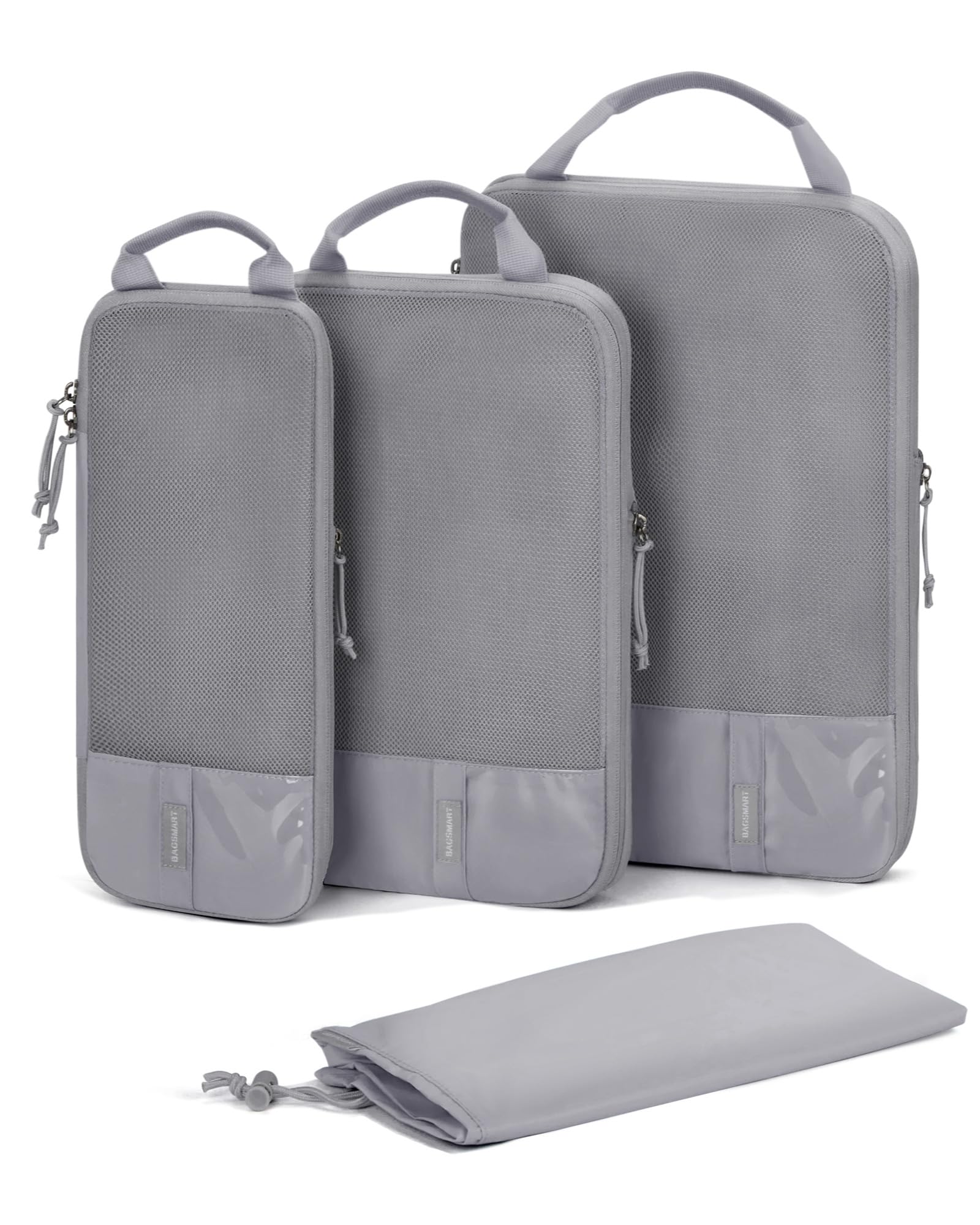 BAGSMART 6 Set Compression Packing Cubes - Lightweight Travel Essentials, Durable Luggage Organizer, Grey-4 PCS, Set of 4