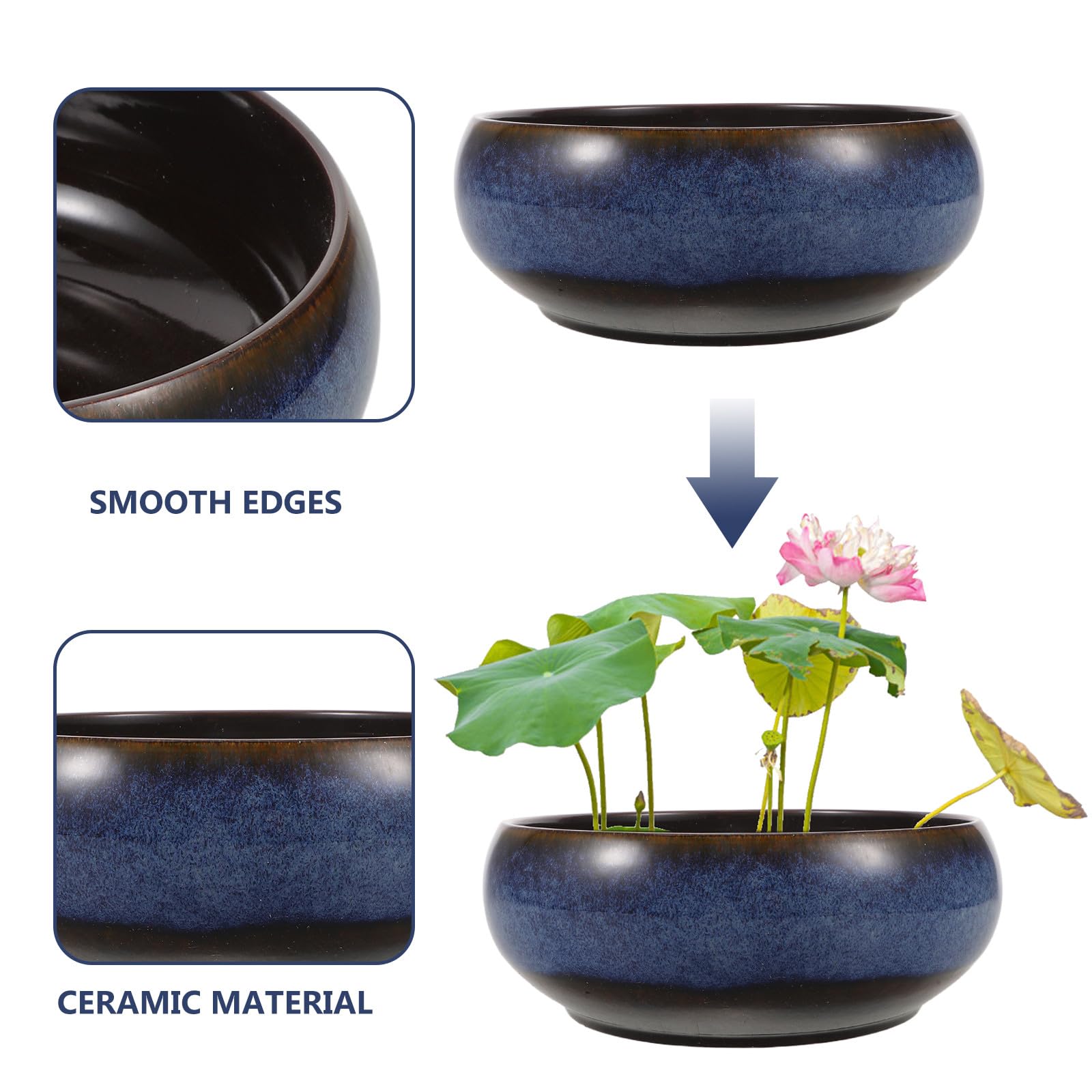 TOYANDONA Doniczka Lotus Bowl: Okrągła ceramiczna doniczka hydroponiczna z motywem lilii wodnej do salonu, biura i wnętrz
