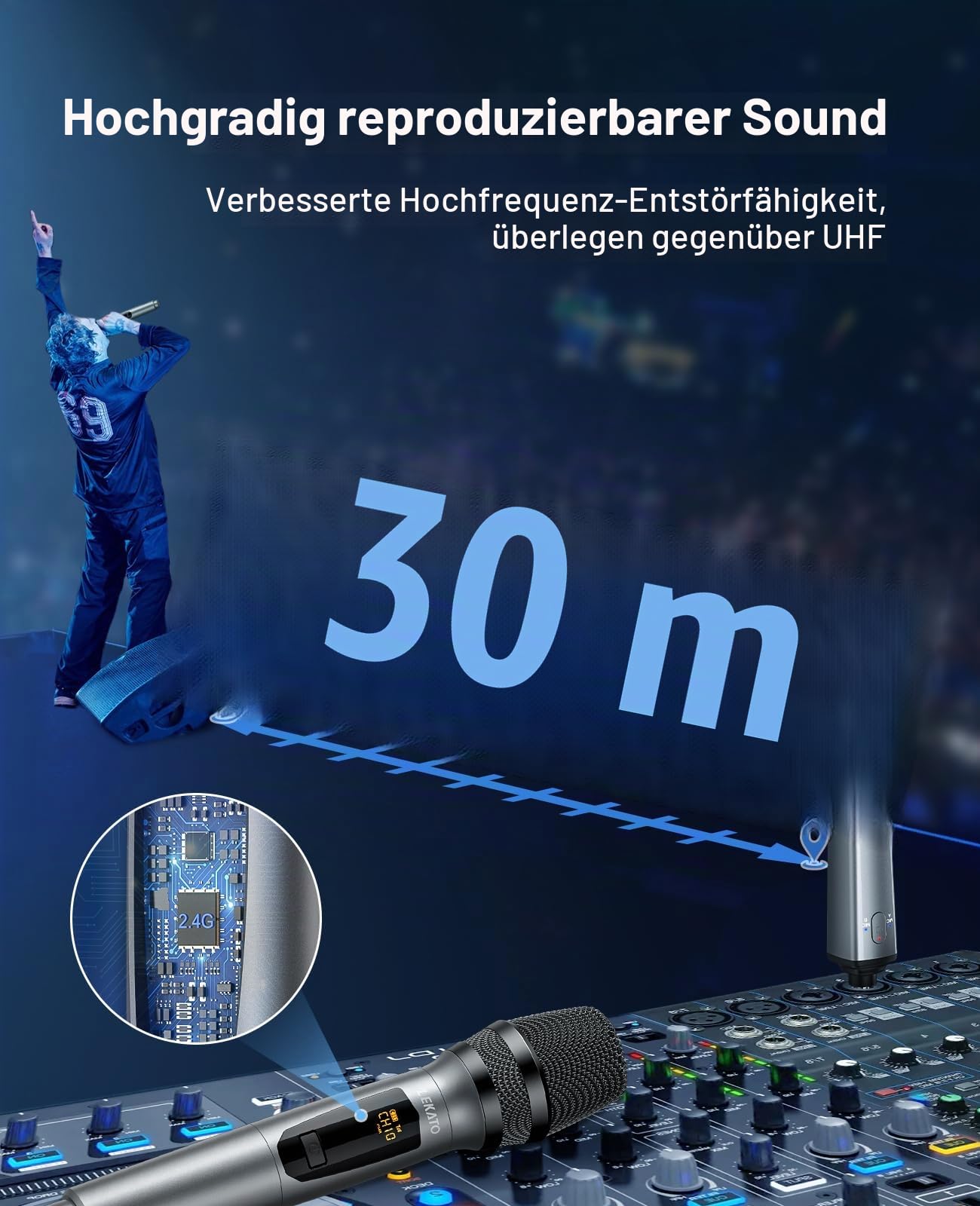 LEKATO Kabelloses Mikrofon, Mikrofone mit 30 Stunden Laufzeit für Karaoke,wiederaufladbar,Dual-Handmikrofon aus Metall zum Singen,schnurloses Mikrofonset für DJs,Gesang,Reden,Kirche,Party, Hochzeit