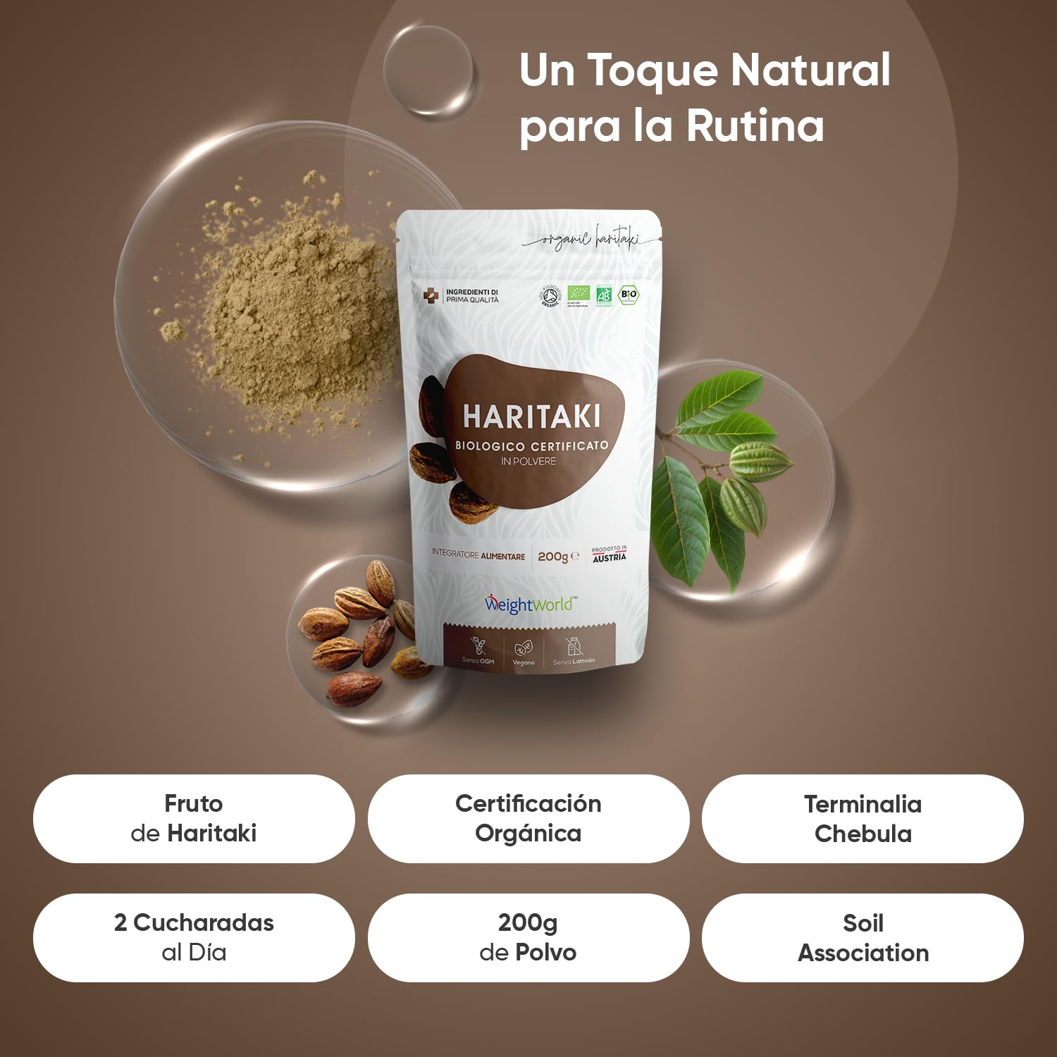 Haritaki en Polvo BIO con Certificado Orgánico 200g, Terminalia Chebula - Apto para Veganos, Certificado por la Soil Association, Hasta 2 Cucharadas al Día, Sin Gluten ni OGM