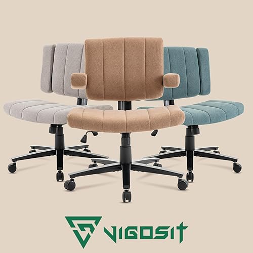 Miniatura 9 de Silla de oficina con tiras cruzadas, VComfortable silla de escritorio con patas cruzadas con brazos y ruedas, silla de juegos de tocador ancha