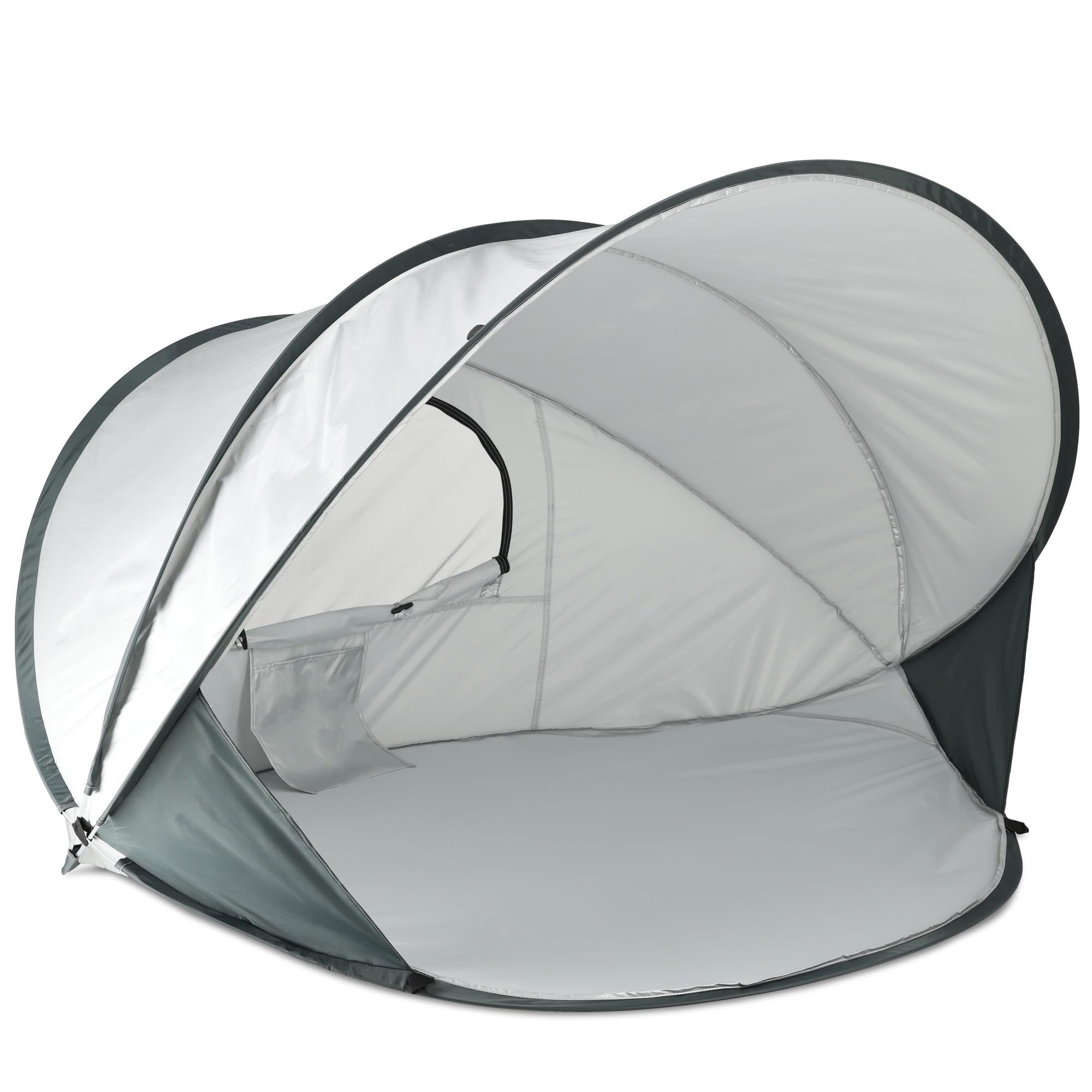 DERYAN BV Beach Tent XXL – Pop-Up – Plateado – Apto para 2 – 3 personas – Protección solar y viento – Fácil de instalar – Incluye bolsa de transporte
