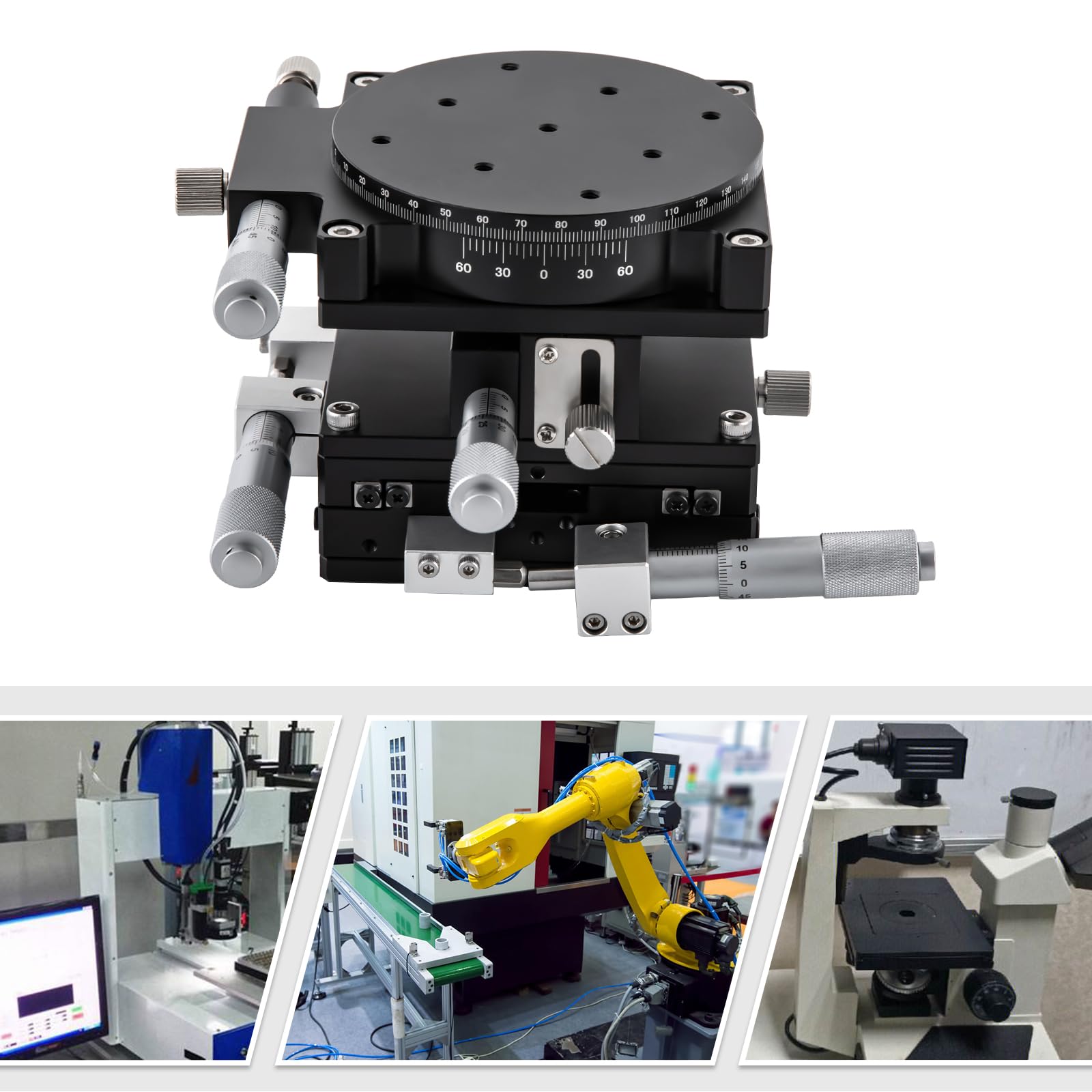 90×90mm Manual Linear Positioning Stage Tuning Platform Aluminum Alloy 4 Axis Load 49?54GF?for Optical Laboratory Precision Measurement(Black)