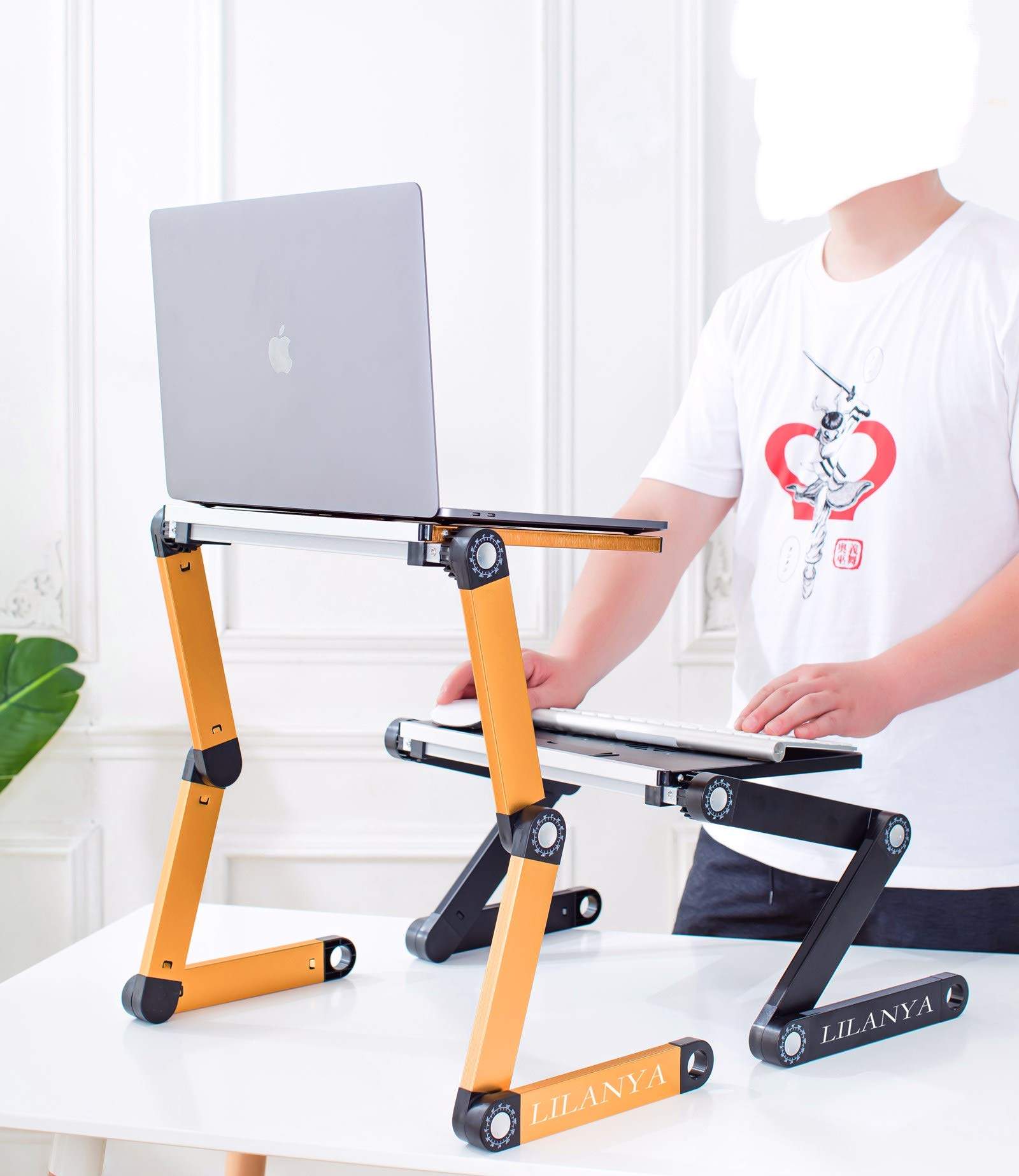 Support ergonomique pour ordinateur portable, portable, réglable, pour ordinateur portable, Ultrabook, MacBook pour lit et canapé avec ventilateurs USB pour le travail à la maison ou en voyage (jaune)
