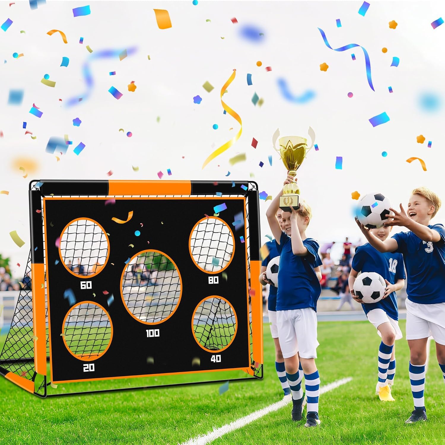 But de Football pour Enfants 2 en 1 avec Filet, 5 Cibles et Sac de Transport, Cage de Foot Exterieur 1.2M/1.5M