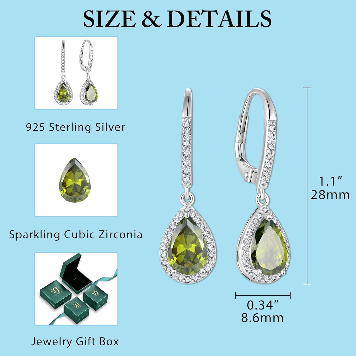 FJ Teardrop Dangle Drop Earrings 925 Sterling Silver Halo Leverback Earrings Birthstone Jewelry Gifts for Women - Image 6