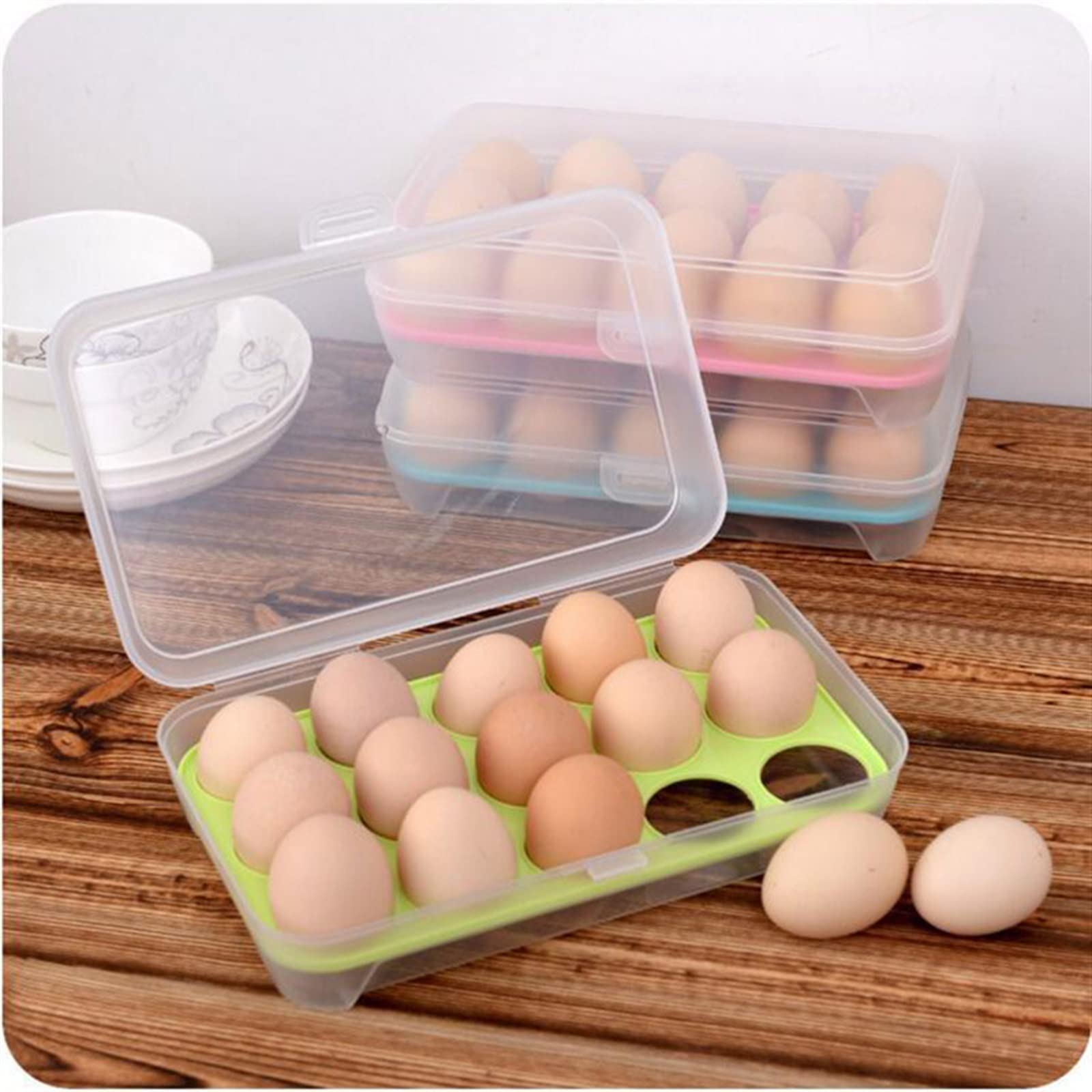 Cubo de Huevos para refrigerador, Caja de Almacenamiento con Soporte para Huevos de 15 Rejillas para Puerta de refrigerador, contenedor de cajón de Huevos de Cocina
