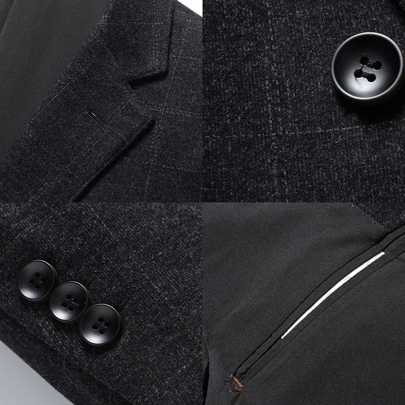 Mens Black Casual Sport Coats Two Button Slim Fit Lightweight Plaid Lined Notch Lapel Suit Jacket3