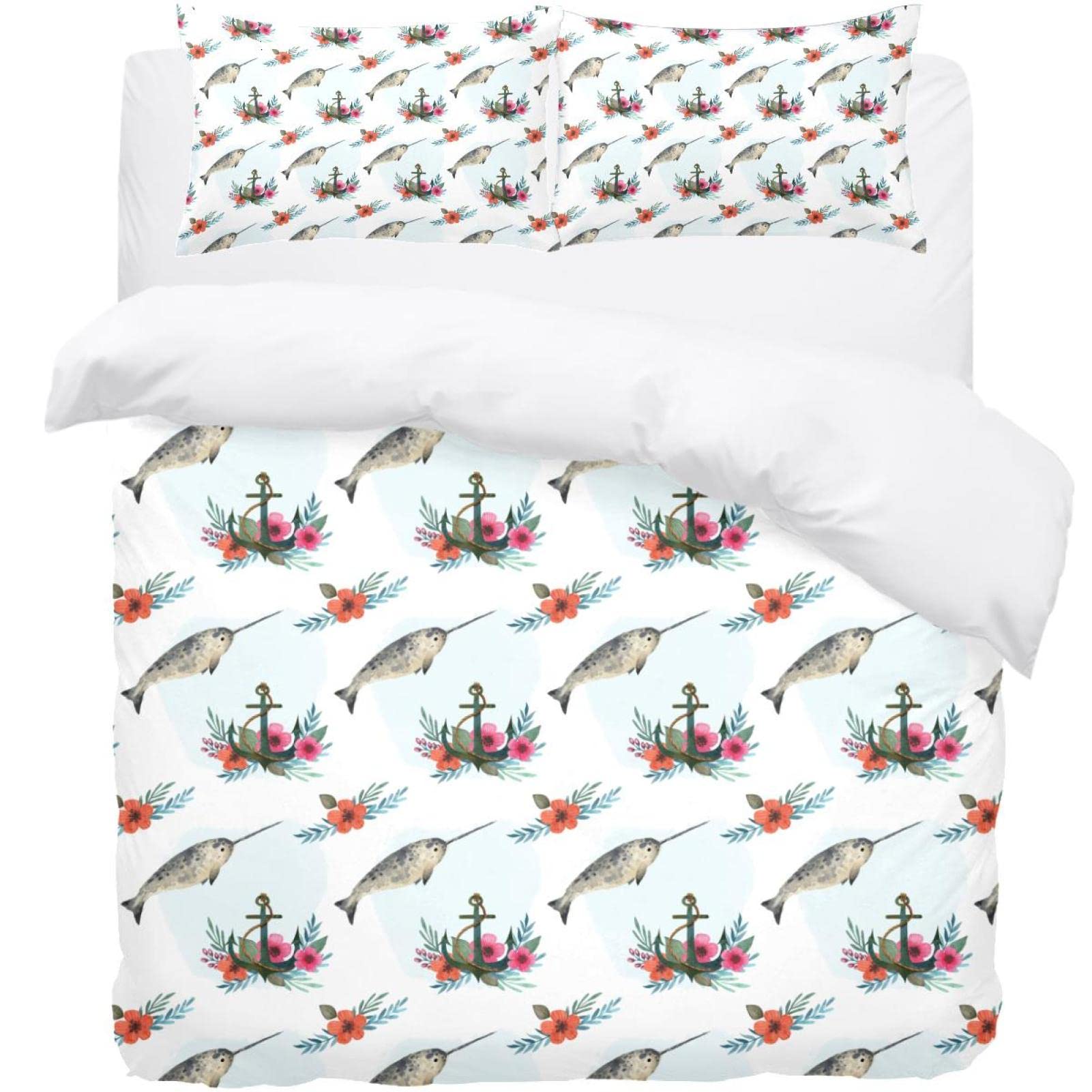 Housse de couette ancre florale et 2 taies d'oreiller pour retrouver un sommeil serein