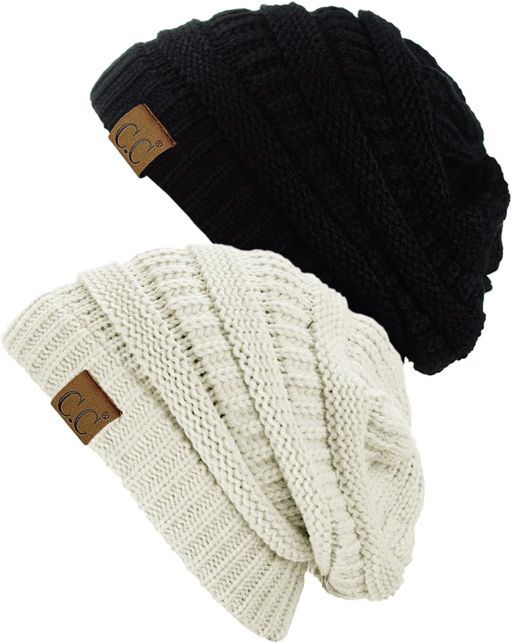C.CWarm Chunky Soft Stretch Cable Knit Beanie Skully, 2 Pack