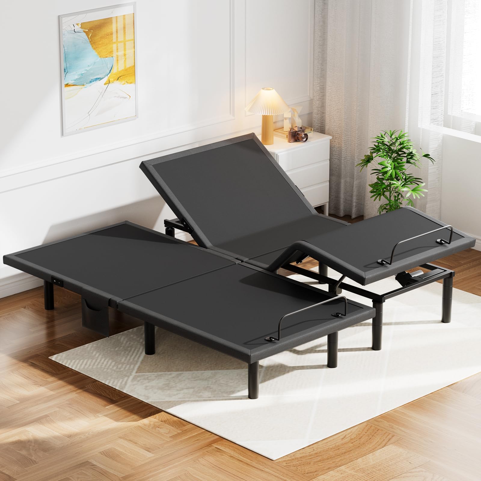 Pipishell Split King Adjustable Bed Frame, Electric Bed Base with Head & Foot Incline, USB-A & USB-C Ports, LED Under-Bed Lighting, 4 Leg Height Options, and Easy 3-Step Assembly