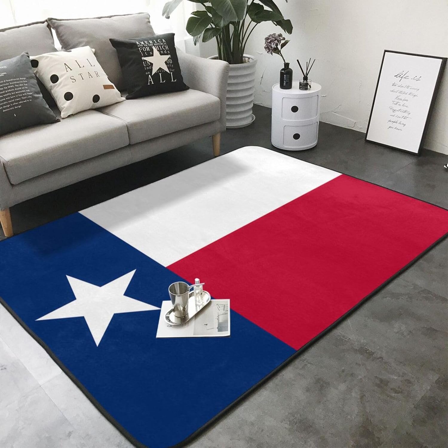 Flag of Texas Printed Floor mat 80x58 inches, Non-Slip Decorative Carpet for Bedroom and Living Room