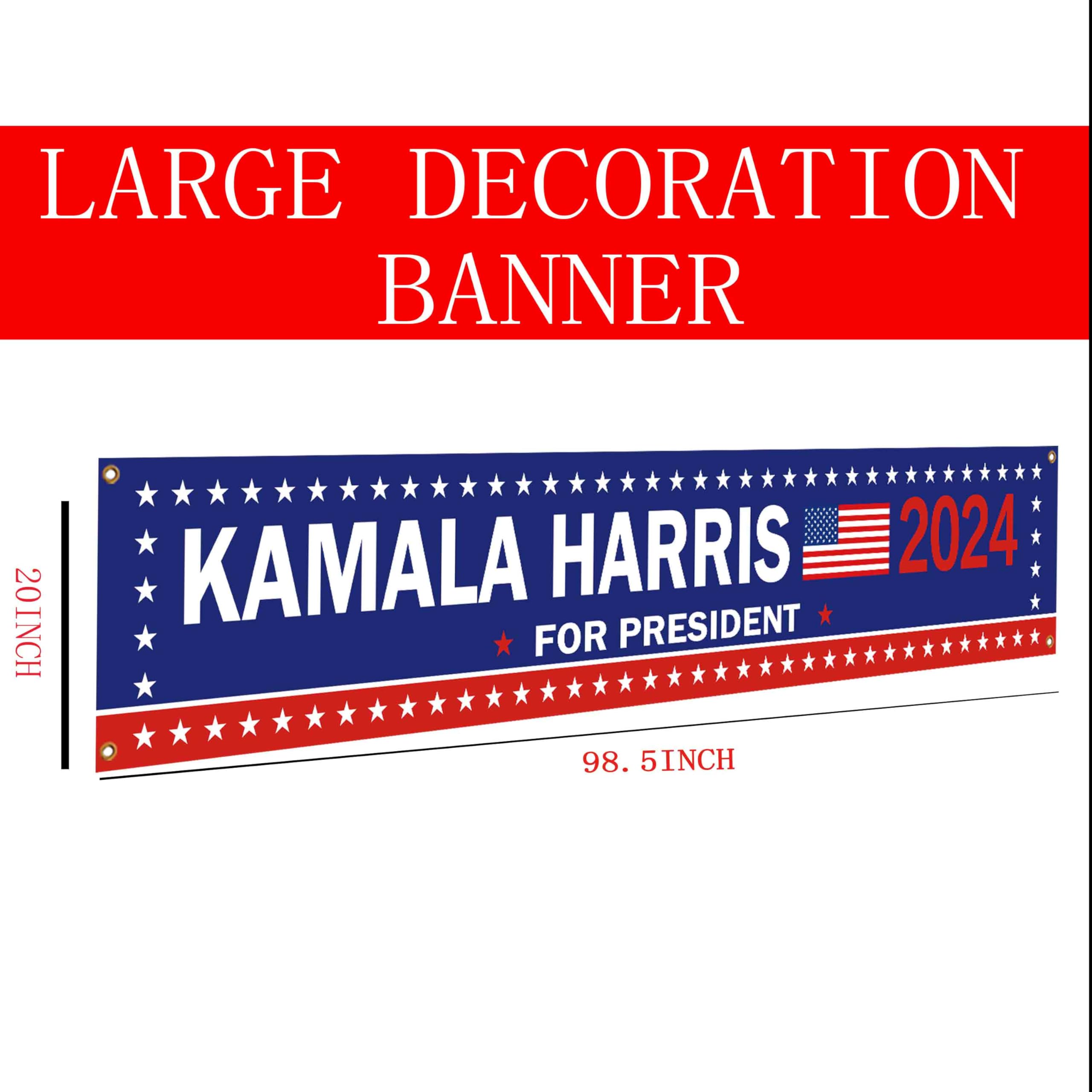 Amazon.com: Kamala Harris 2024 年大橫幅- 藍色卡馬拉哈里斯人民旗幟橫幅- 花園標誌- 室內/室外懸掛裝飾- 8.2 x  1.6 英尺: 露臺、草皮與花園