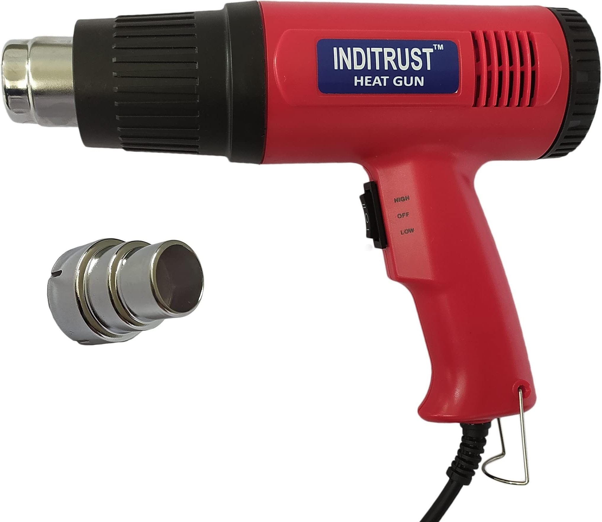 Inditrust2000 Watt professional heat gun hot air gun with dual temperature setting for Shrink Wrapping, Packing, Paint removal heat gun designed for industrial use (Bright Red)