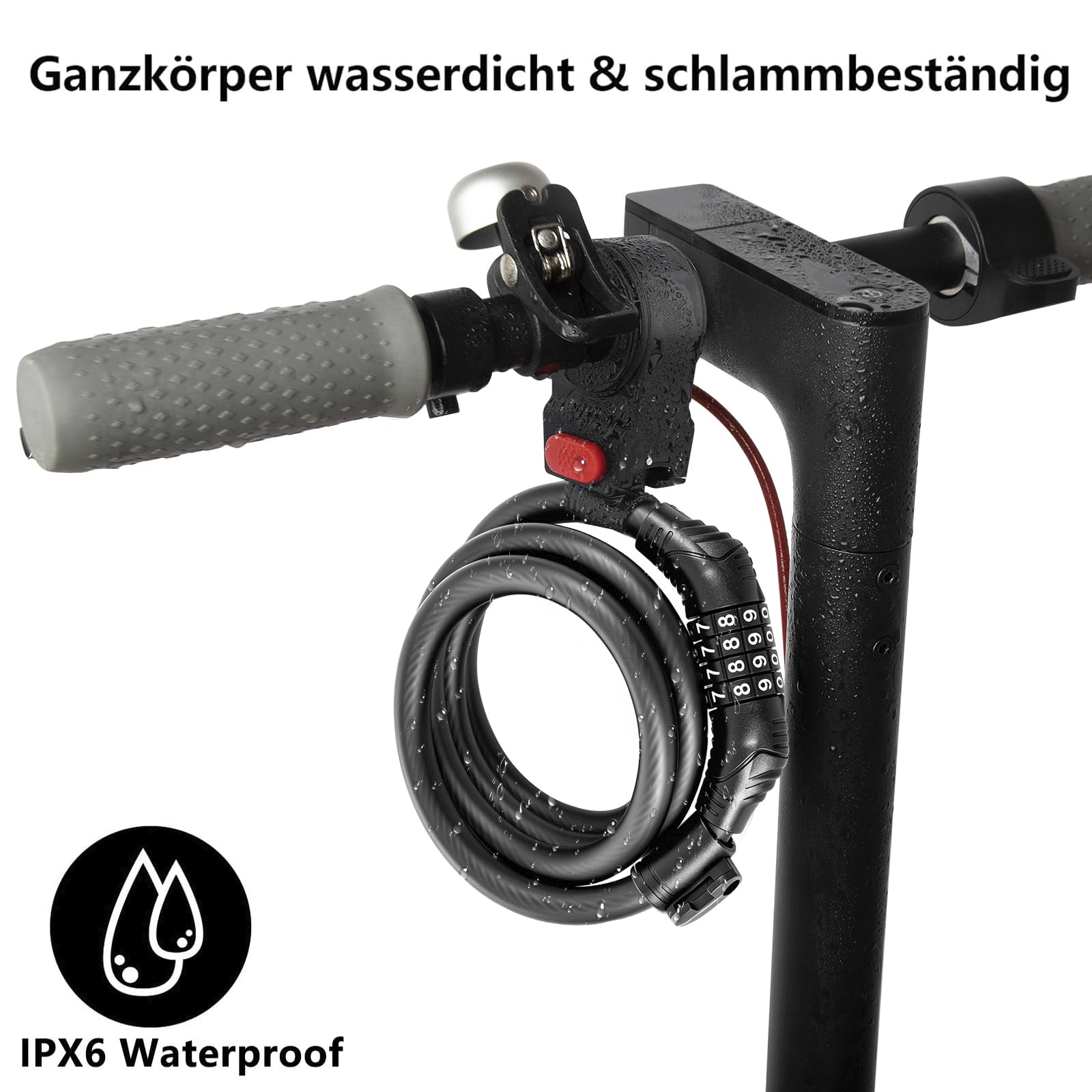 E Roller Schloss,4-stellige Fahrradschloss Kabelschloss Kompatibel für Xiaomi M365/Pro2/Max/ES/GXL Essential Scooter/Fahrrad/Motorrad/Baby 1.2m/12mmAnti-Diebstahl Ideal Zahlenschloss für 12 Stahlkabel
