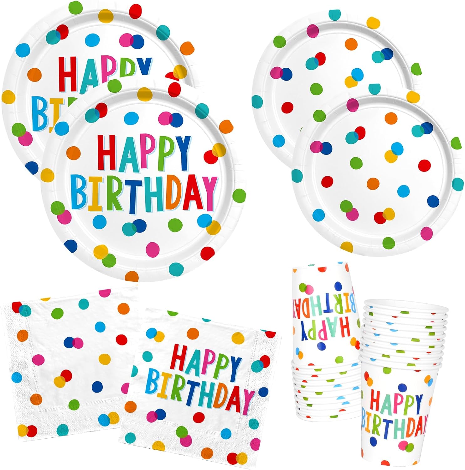 Gatherfun Happy Birthday Decorations: Kids' Birthday Party Supplies with Dots Design - Multicolor, 16 Count, Serves 16