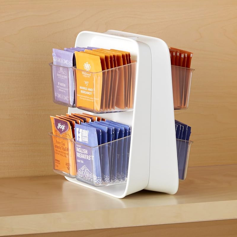 TeaStand Organizador de bolsas de té con contenedores transparentes extraíbles, carrito de almacenamiento para gabinete o despensa, 80 bolsas