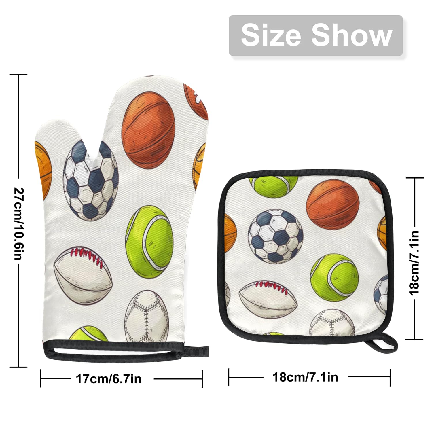 Soccer Basketball Baseball Oven Mitts Kitchen Oven Gloves for Cooking Baking Heat Proof Lining Cotton Kitchen Potholder Mittens Pot Holders Hot Pads for Chef Women Men