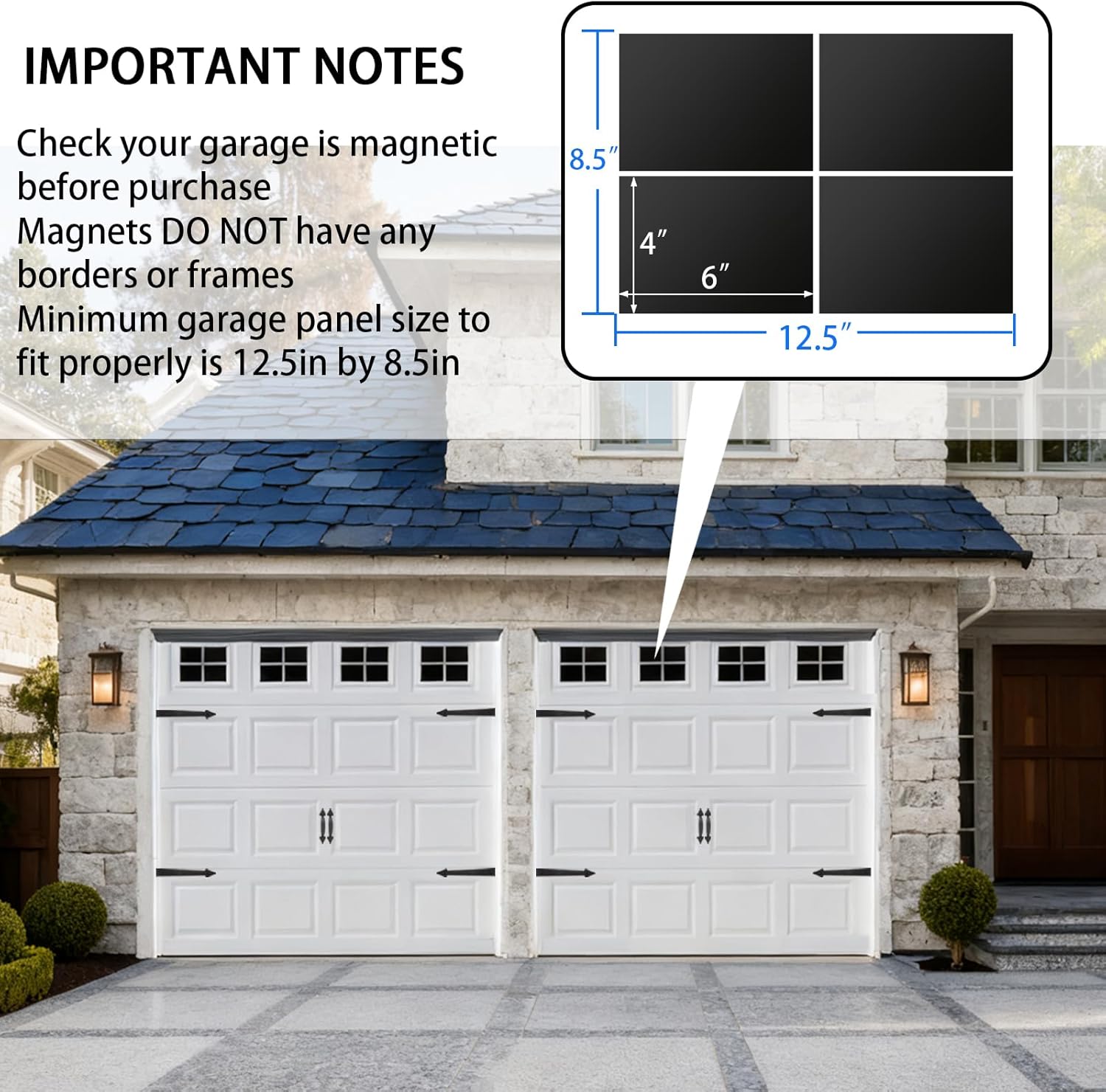 Eapele Magnetic Garage Door Decoration Kit Include 32pcs Magnetic Windows, 8 Faux Windows Hinges and 4 Handles Black