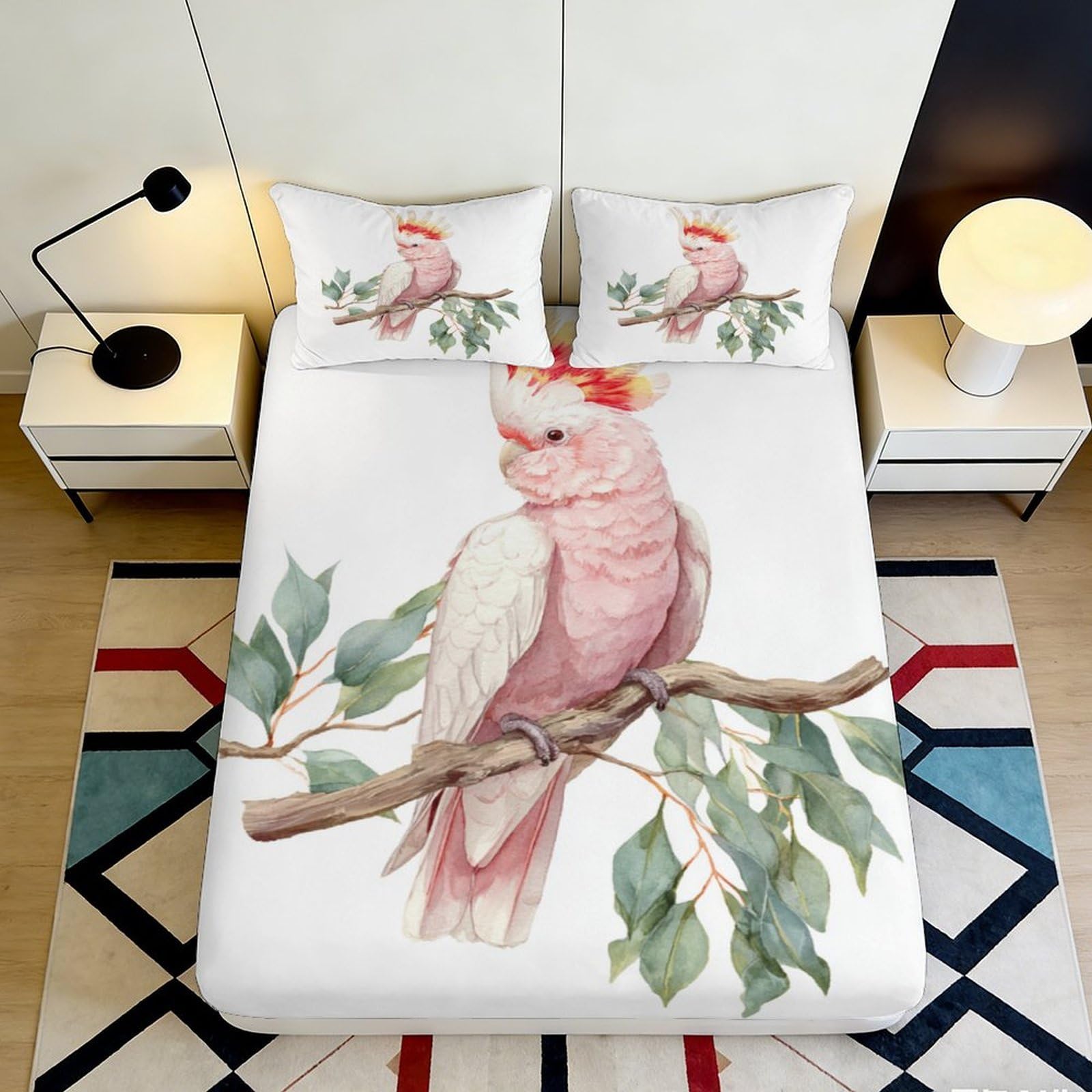 Dhbaneiok Style-9 3D Printed Pink Parrot Fitted Sheet Microfiber Soft Breathable Leaf Mattress Cover For Bedroom Guest Room Decor 90X200x25cm