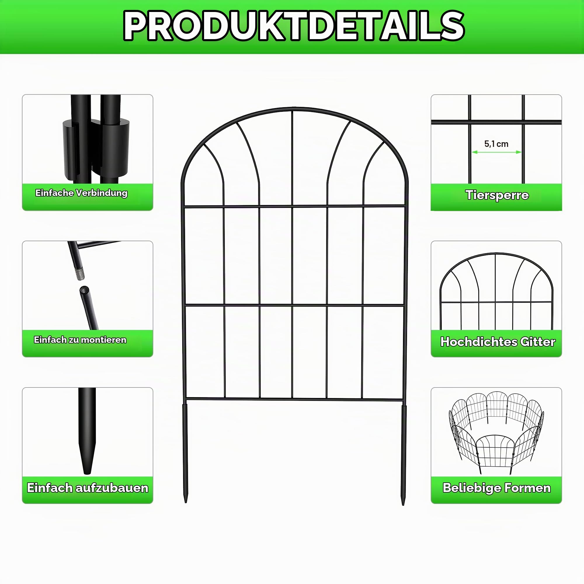 Dekorativer Gartenzaun aus Metall (25 Paneele, 60x33 cm, L: 8,25 m), Grabungsfreier Steckzaun, Wetterfest, Garten Zaun für Kaninchen, Hund, Hof, Beeteinfassung, Rasenkante & Wegbegrenzung