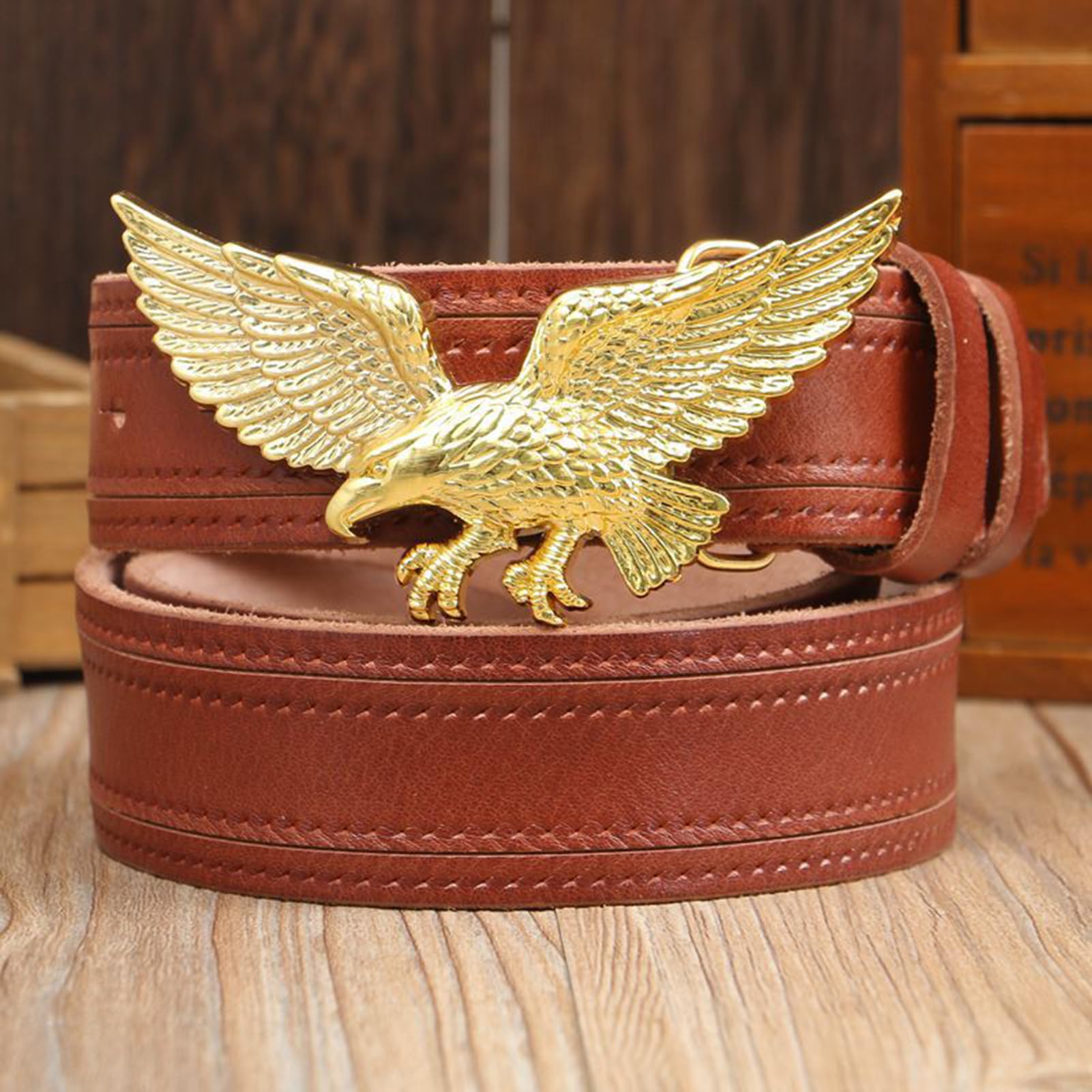 Cintura Da Uomo E Donna In Pelle Con Fibbia Western Incisa Aquila Volante - Cowboy, Cowgirl Country