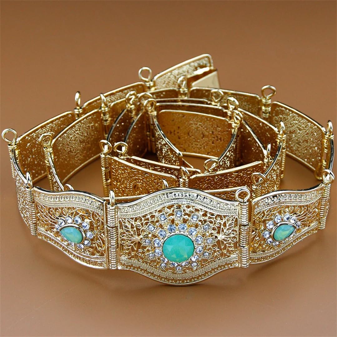 Crystal - Cinturón para mujer, diseño marroquí, caftán, cadena de cintura, chapado en oro y plata, longitud ajustable