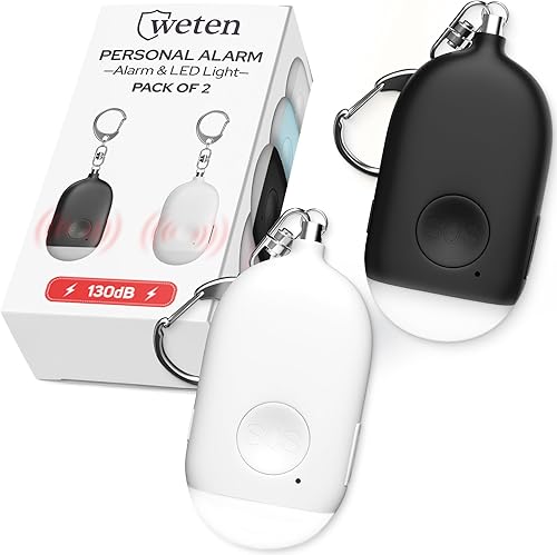 WETEN - Llavero de autodefensa recargable, 2 unidades, sirena personal de emergencia de 130 dB con luz LED, dispositivo de alerta de seguridad SOS
