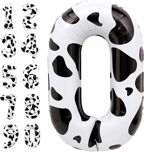 Suministros de decoración de cumpleaños con el número 0 con estampado de vaca grande de 40 pulgadas, globo número 0, decoraciones de fiesta de