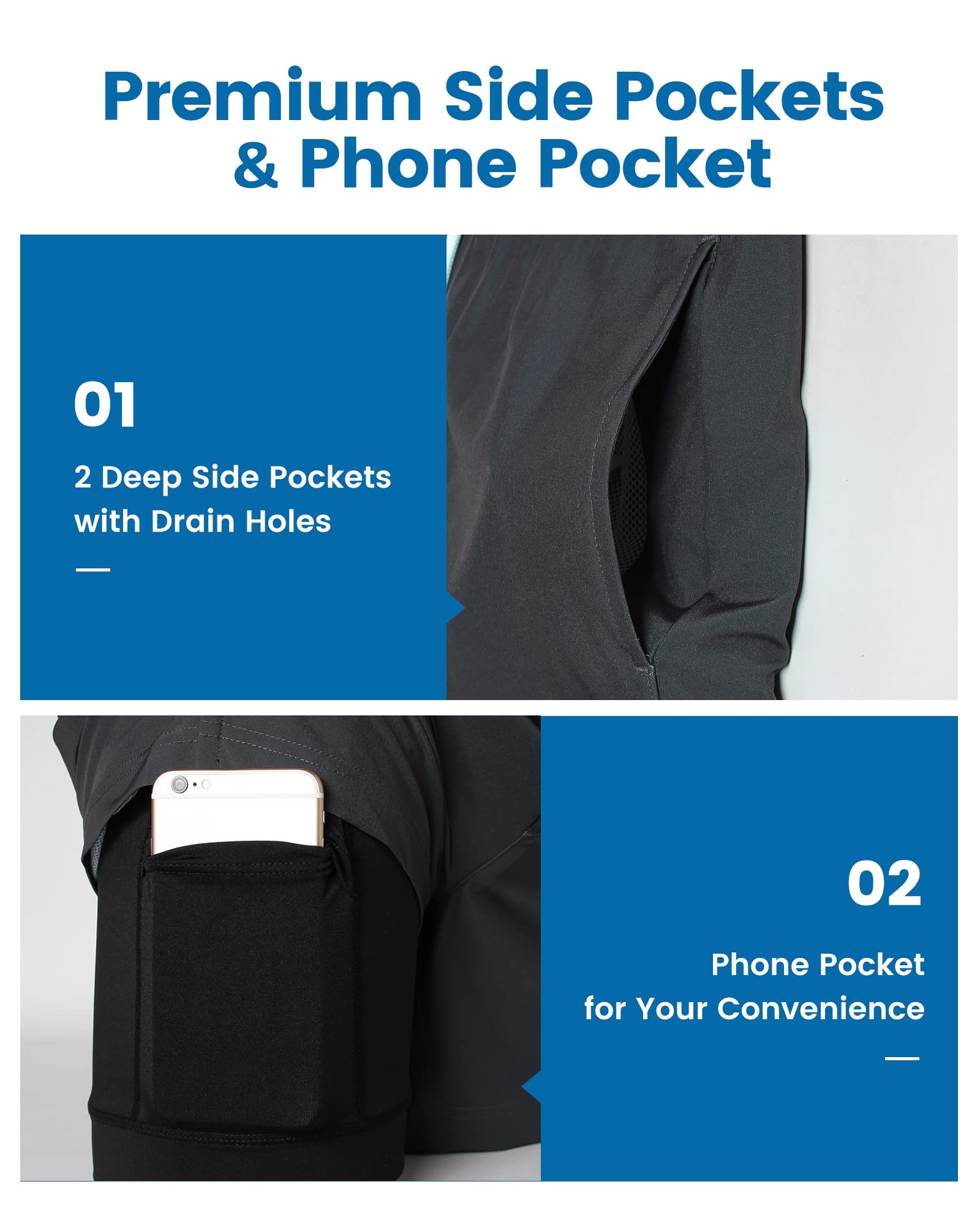 Maamgic Uomo Costume da Bagno Corto 2-in-1 Compressione Pantaloncini da Surf 7 Pollici Interni Asciugatura Rapida Shorts con Tasche