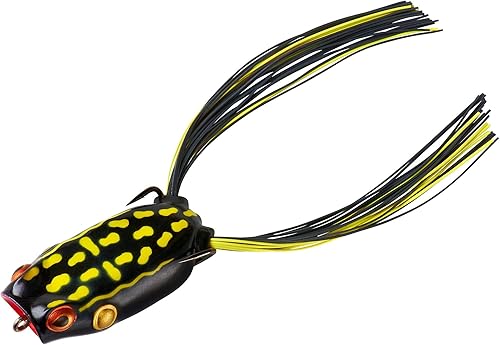 BOOYAH Poppin' Pad Crasher Topwater Bass Pesca Hueco Cuerpo Rana Señuelo con ganchos sin malas hierbas