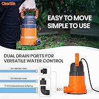 Vista 3 de Cleartide Bomba de sumidero sumergible, bomba de agua utilitaria de 1/4 HP para drenaje de piscinas, jacuzzi, sótano, motor 100% de cobre, bomba