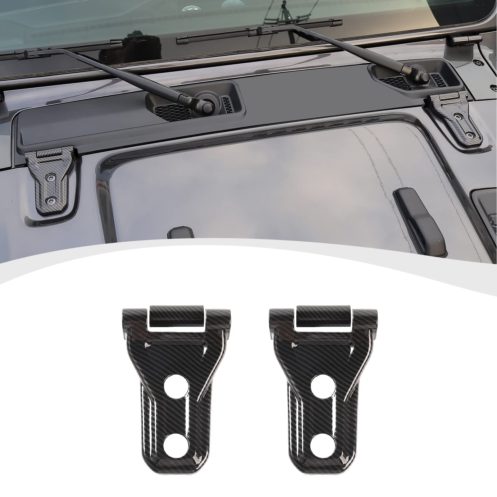 RT-TCZ Hood Hinge Cover Exterior Decoration Kits Accessories for 2018-2023 Jeep Wrangler JL JLU and Gladiator JT (Carbon Fiber Grain)