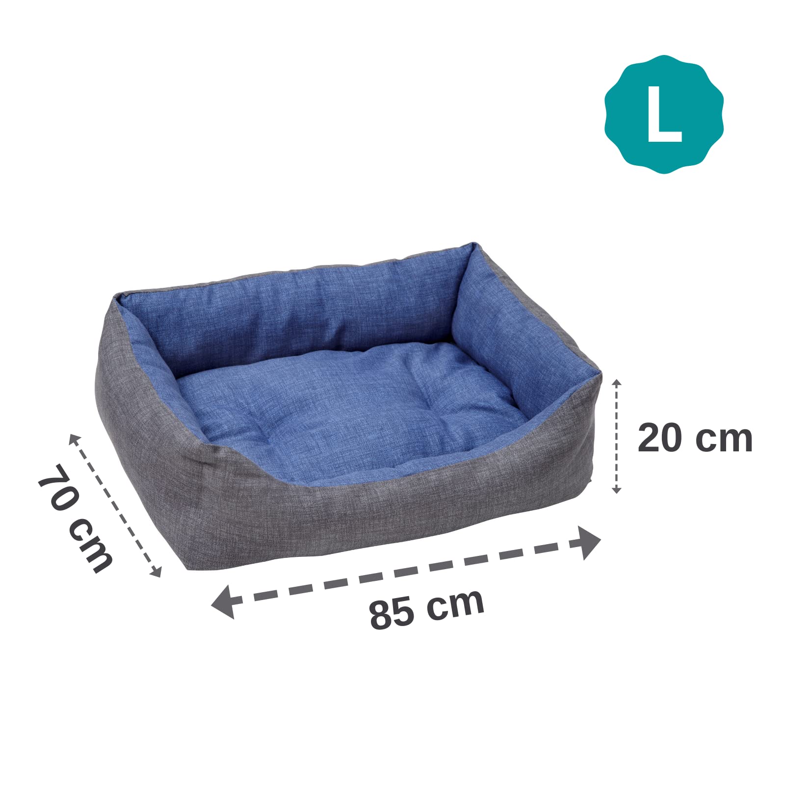 Baroni Home Cuccia per Cane in tessuto Grigio e Blu Taglia L 70 x 85 cm, Morbido Divano Rettangolare, Comodo, per Camera da Letto Salotto Corridoio, Lavabile