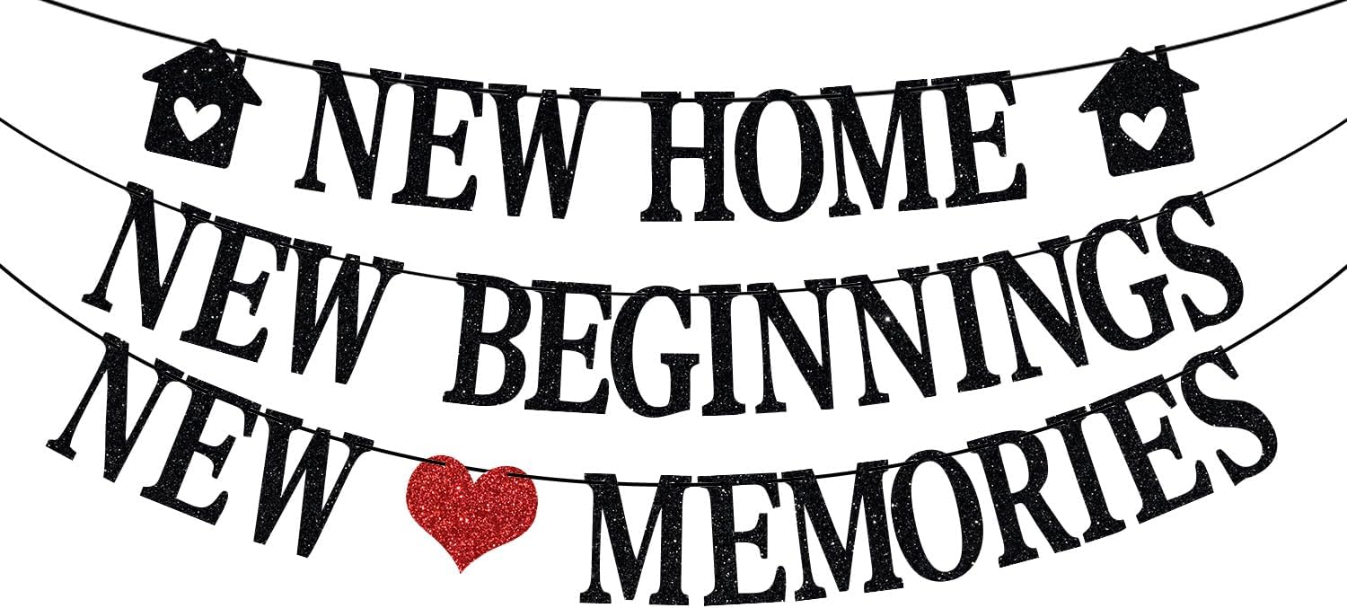 New Home New Beginnings New Memories Banner, Housewarming Party Decorations, You're Home, Welcome Home, Housewarming/Moving/Homecoming/Family Reunion Party Supplies