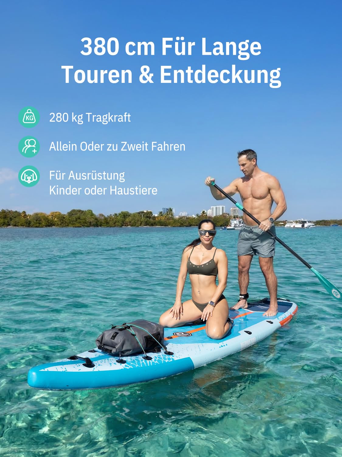 Niphean 380 cm Stand Up Paddling Board, 280 kg Tragfähigkeit Touring SUP Board mit Komplettem SUP-Zubehör&Kickpad, Stabiles Inflatable Paddle Board for Adults Racing-Surfing (Anfängerfreundlich)