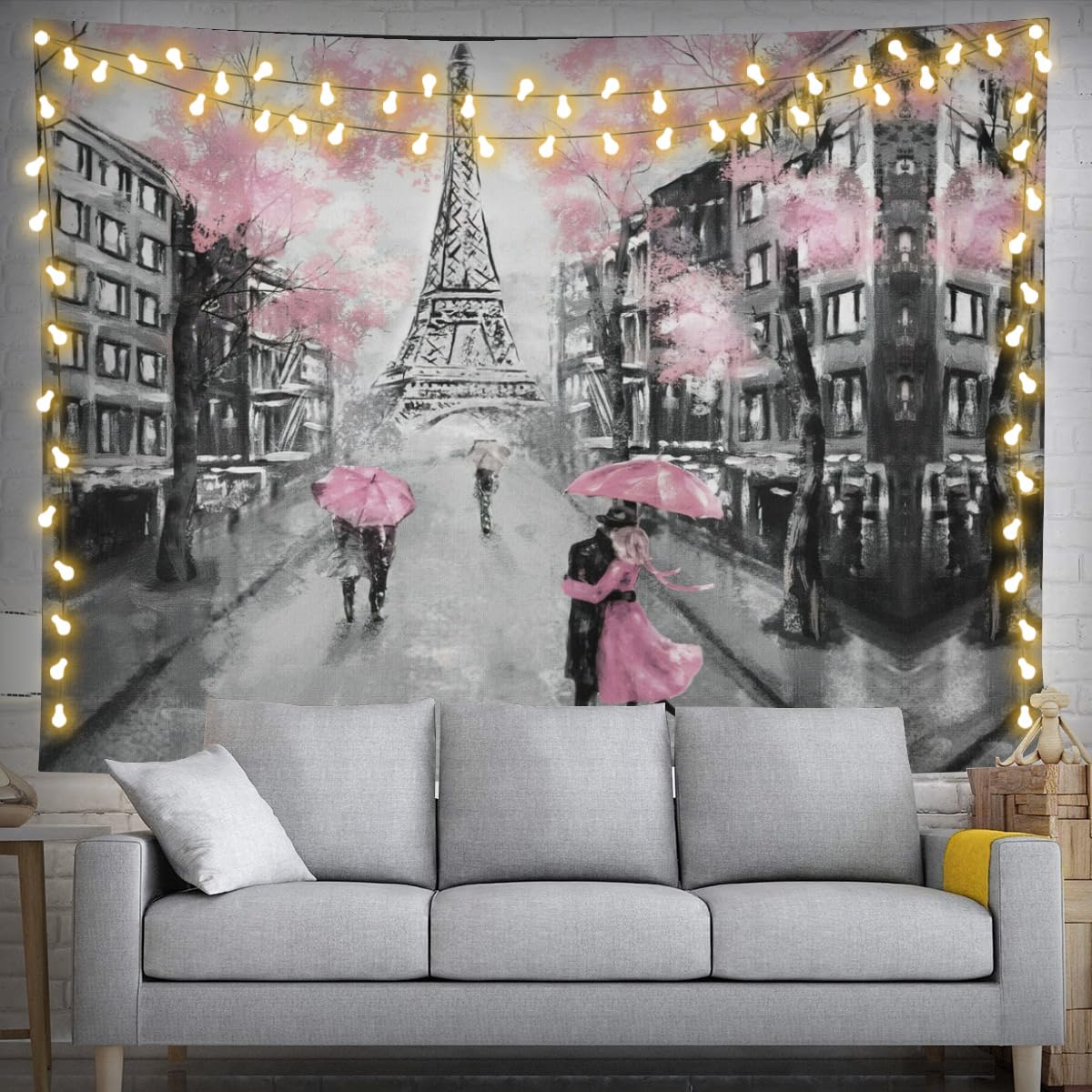 Narikuto Eiffel Tower Tapestry - Paris Backdrop for Romantic France City Wall Art - Birthday Party Decorations, Lover Couple Banner for Girls Bedroom