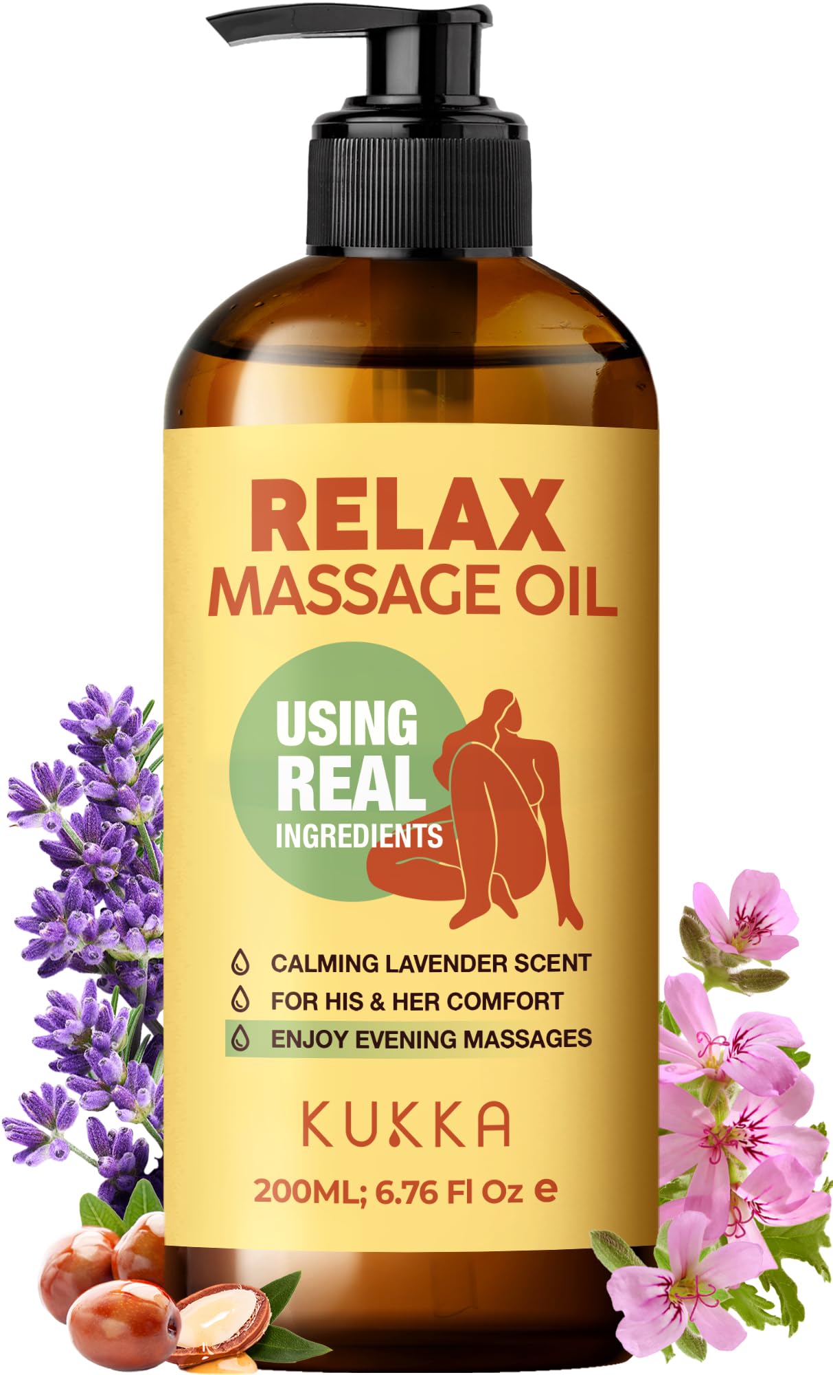 KUKKA Relax Massage Oil - 6.76 fl oz - Lavender Massage Oil for Spa-Like Massages and Deep Body Comfort - Thoughtfully Curated Formula Using Real