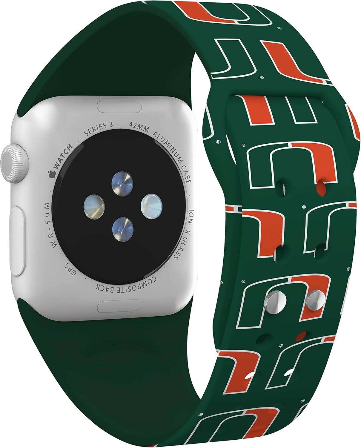 Affinity Bands Miami Hurricanes HD Combo Package Compatible with Apple Watch and AirPods Gen 1 & 2 (42/44/45/49mm (46mm Series 11) Long Repeating)