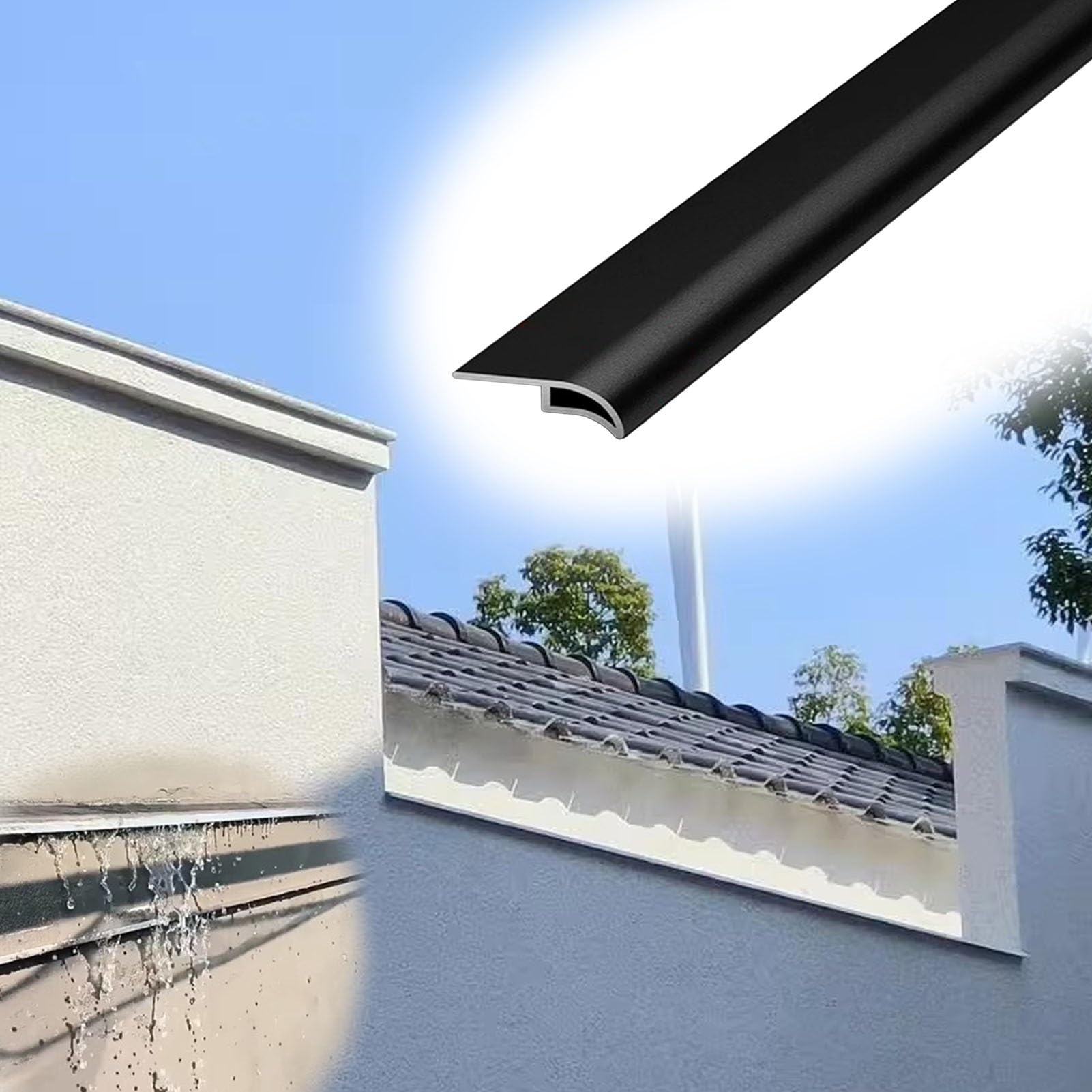 Barre de seuil gouttière murale extérieure métal nez de gouttière noir 20mm