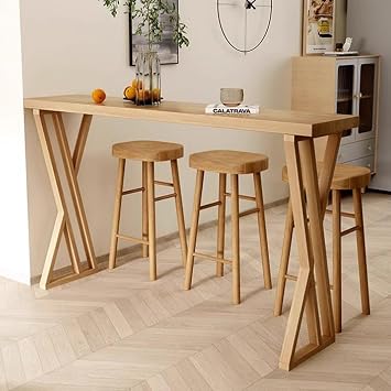 Rectangular Bar Table With solid wood base,Industrial Dining Room Bar Table Creative table legs,Breakfast Kitchen Bar Table Long and narrow,Modern Bar Table Wood Top Thick and stable,No stools120*40*
