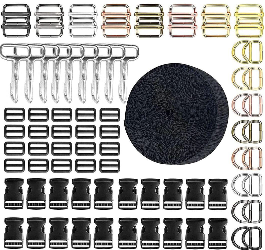DIY DIYC-14903 Crafts Supply Side Slide Release Buckles Tri-Glide Slides, Nylon Webbing Straps(2 Pcs Keyrings, Antique Silver)