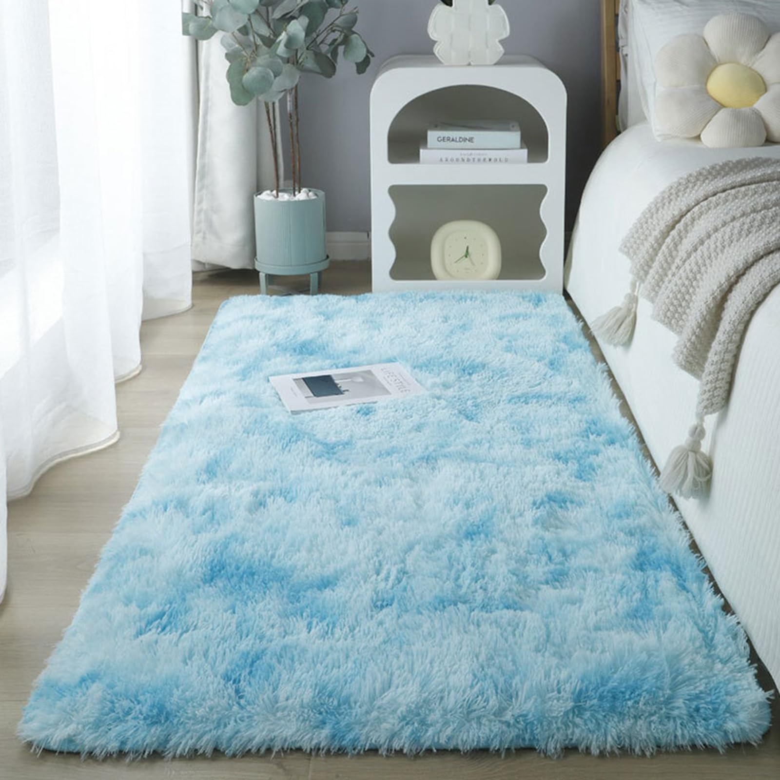 Tapis antidérapant bleu clair 85x365 cm lavable pour chambre