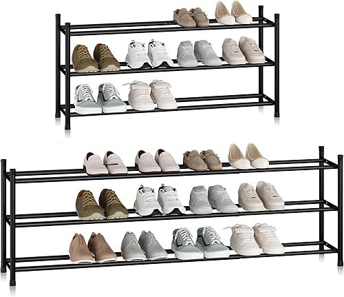 STORAGE MANIAC Zapatero largo expandible, 18 pares de zapatero apilable de metal, estante ajustable para zapatos, organizador de zapatos