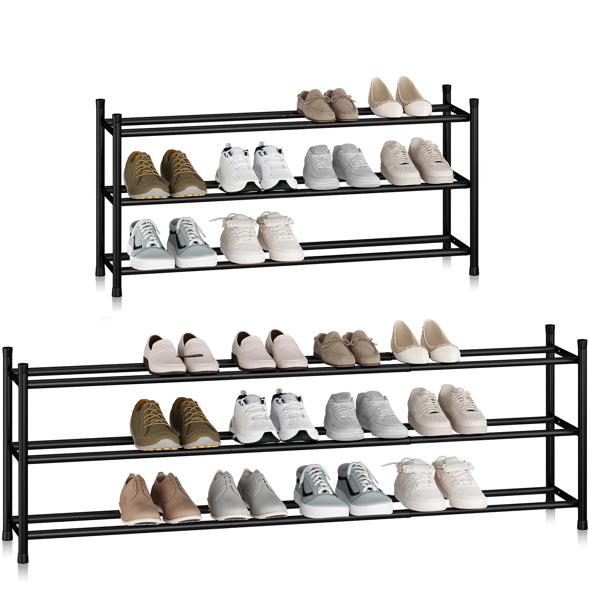 Snapklik.com : Long Expandable Shoe Rack, 18 Pairs Metal Wide Stackable ...