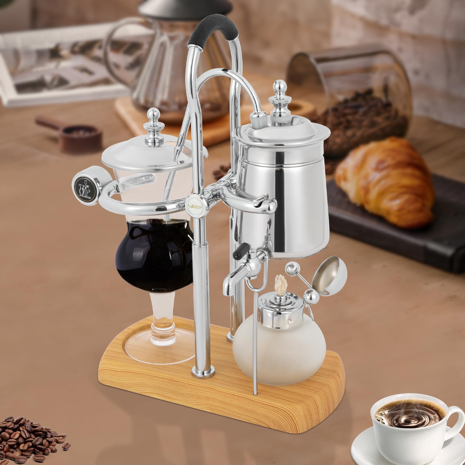 Siphon Kaffeemaschine,Kaffeemaschine Brüher Teekocher Kaffeekanne Extraktionswerkzeuge für Handgebrühten Kaffee(Silver)