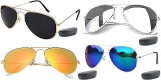 Y&S Aviator Men's Sunglasses (Black) -Combo of 4, Scratch-Resistant Sunglasses Price In India