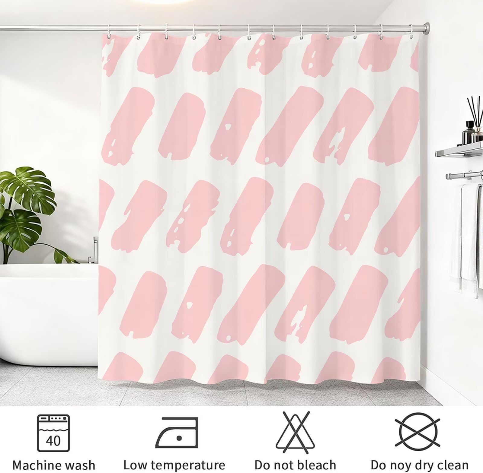 Rideau de Douche 180x240 cm - Tissu Polyester Imperméable Anti-Moisissure - 12 Anneaux Inclus - Ourlet Lesté pour Stabilité - Lavable en Machine - Idéal de Baignoire et Douche - Rose & Blanc Y1#535