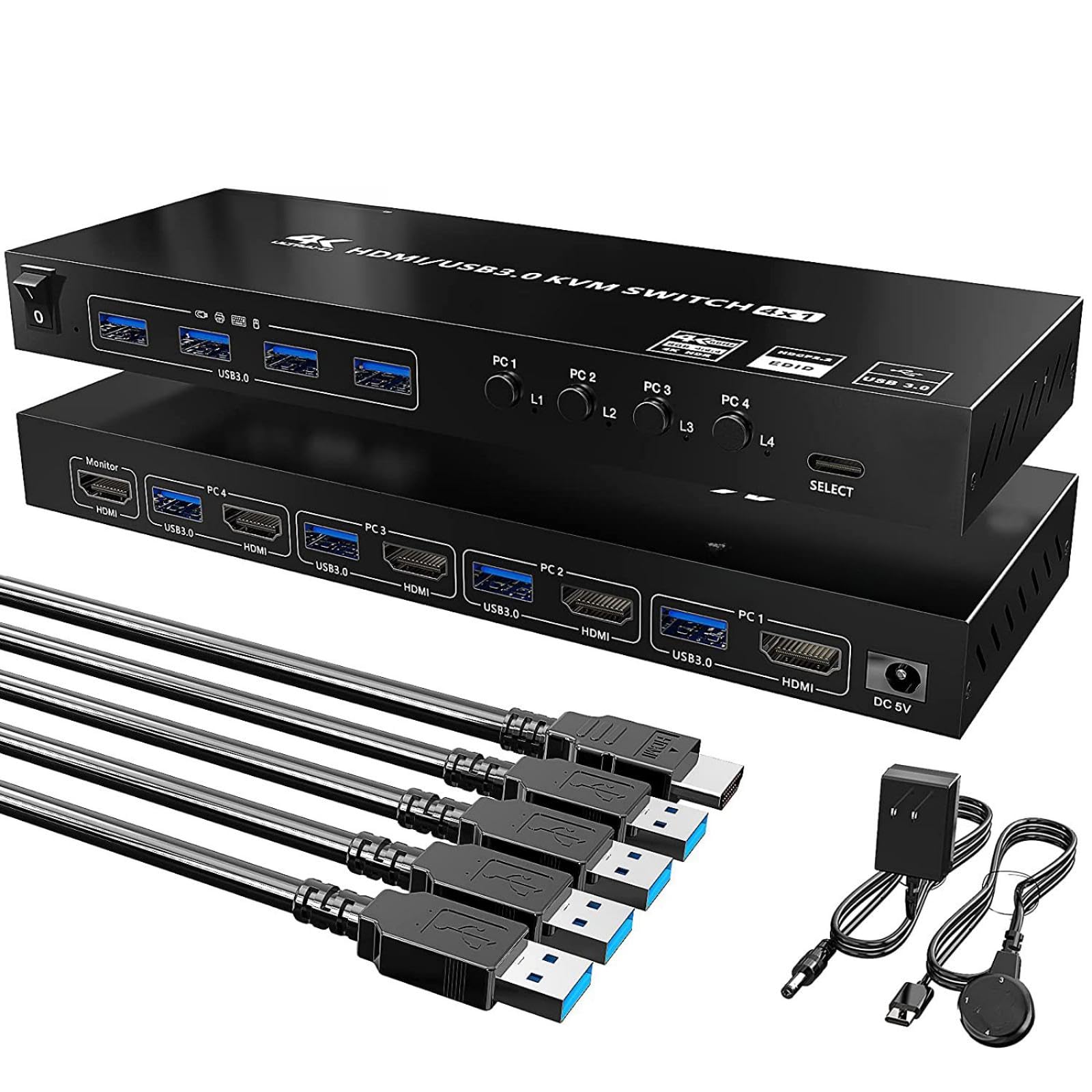 USB 3 0 KVM Switch Supporta 2 4 computer e schermi EDID adattivo decrittazione HDCP Switch ad alte prestazioni per ufficio sala server