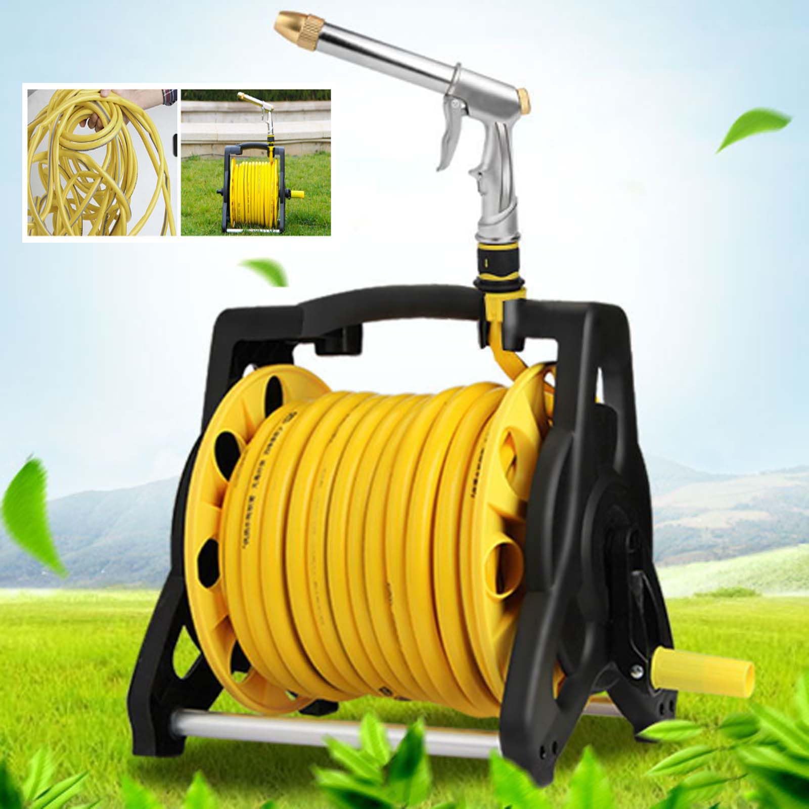 Carrito para Manguera de jardín, Universal, portátil, de aleación de Aluminio, Organizador de mangueras fácil de Recoger para jardín, Patio, césped, áreas pastorales y Patios (20 m)